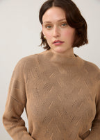 Long Sleeve Funnel Neck Sweater, Tan/Stone Grey, alternate view