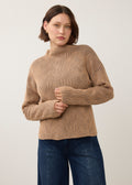 Long Sleeve Funnel Neck Sweater, Tan/Stone Grey