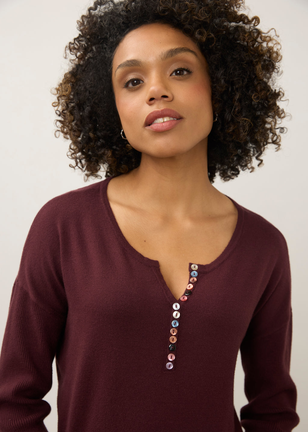 Notch Neck Rib Sleeve Sweater, Fig, alternate view