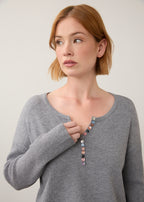 Notch Neck Rib Sleeve Sweater, Storm Cloud Heather, alternate view