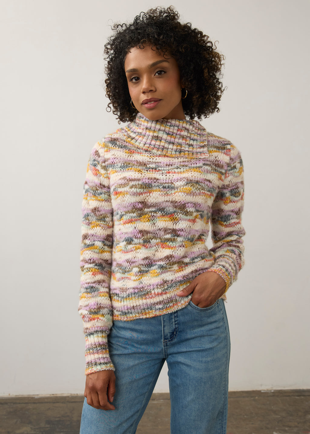 Enveloped Collar Sweater, Layered Spacedye