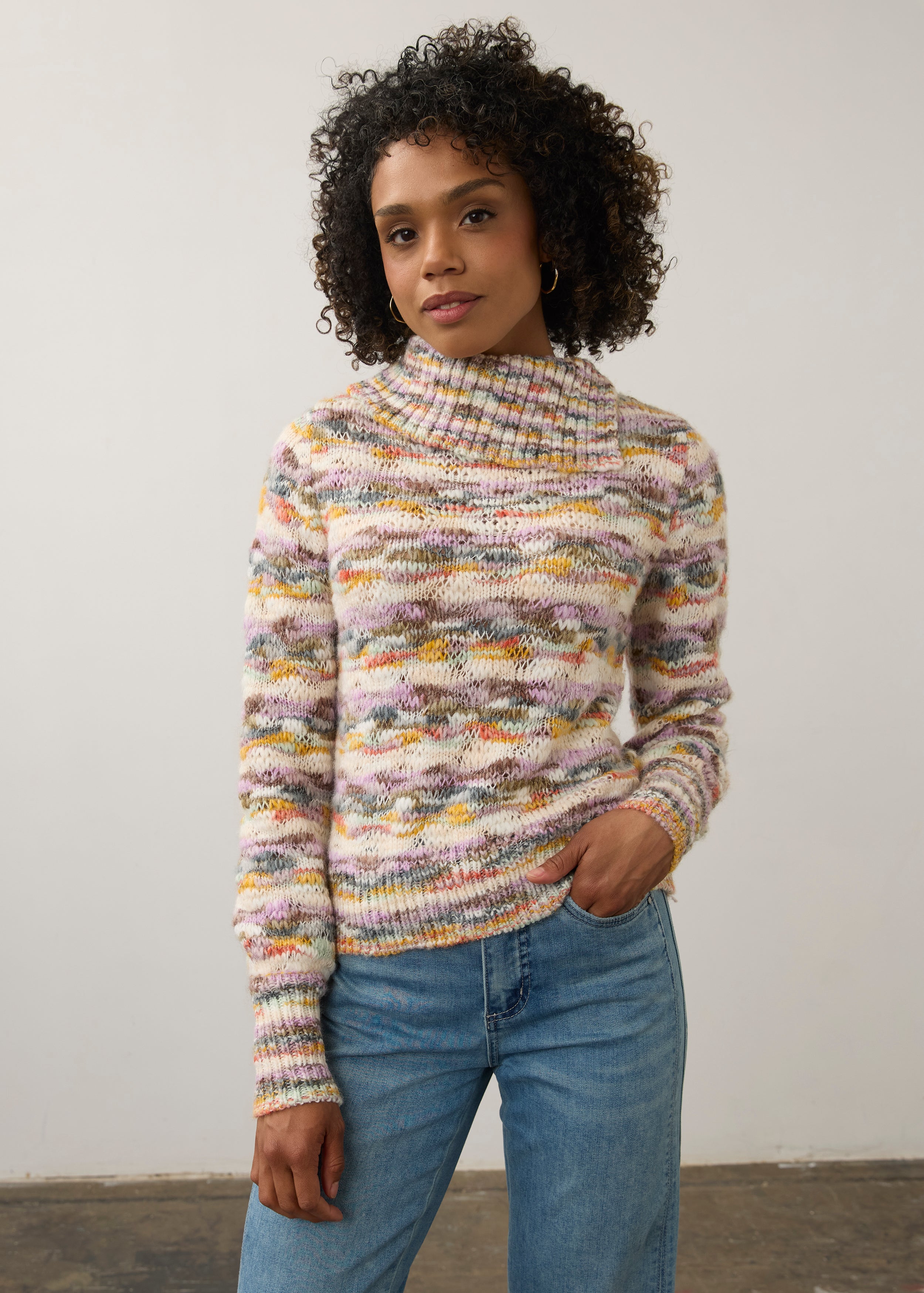 Enveloped Collar Sweater, Layered Spacedye