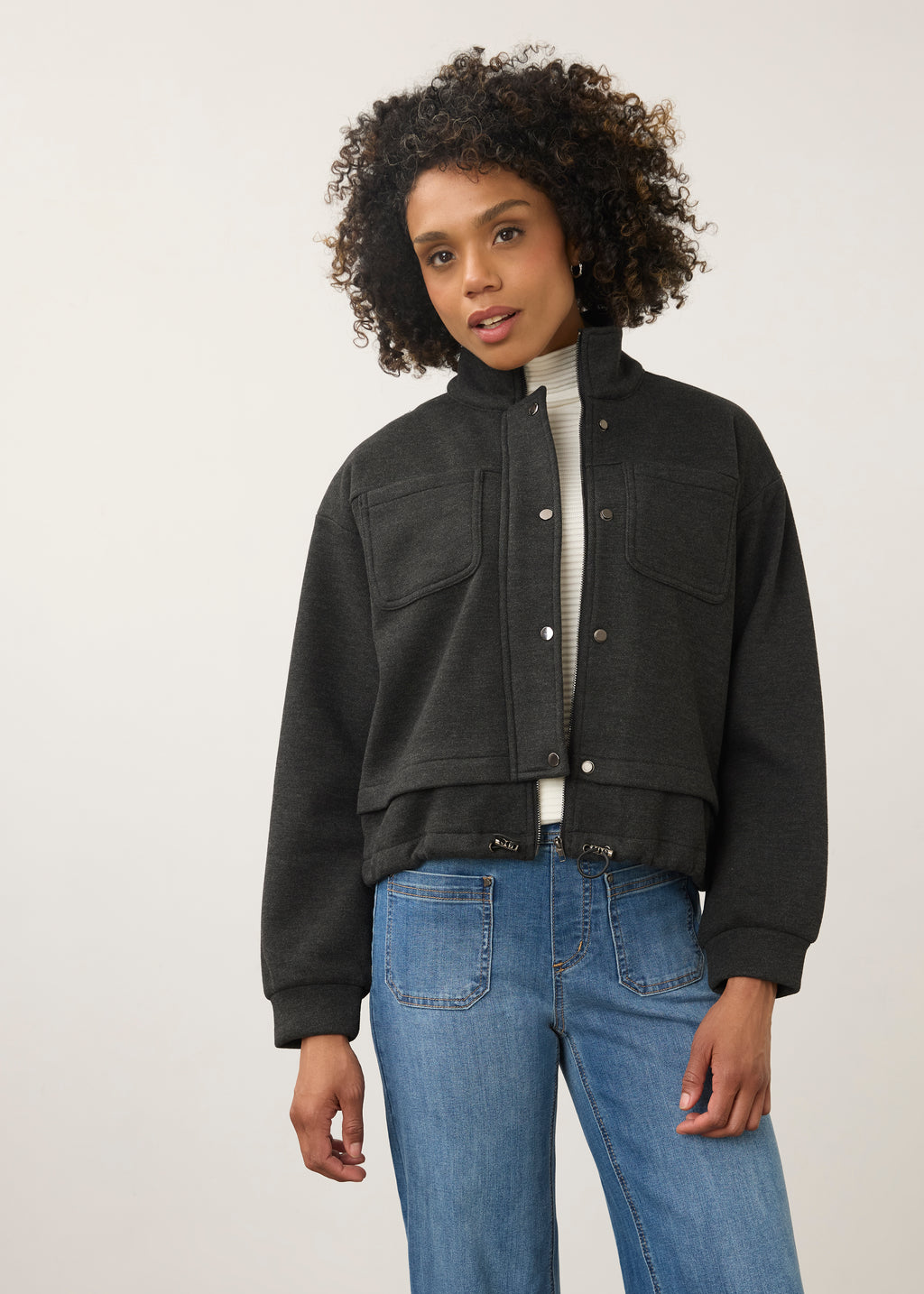Bomber Knit Jacket, Charcoal