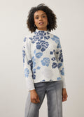 Mock Neck Loose Fit Sweater, Indigo Floral