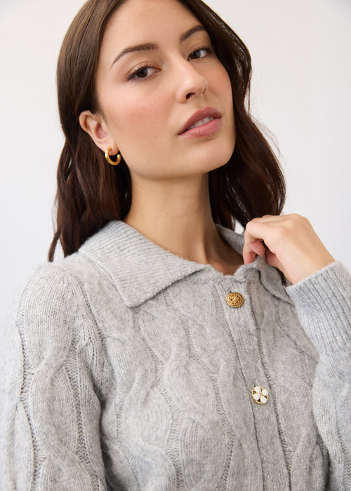 Cabled Cardigan, Grey, alternate view