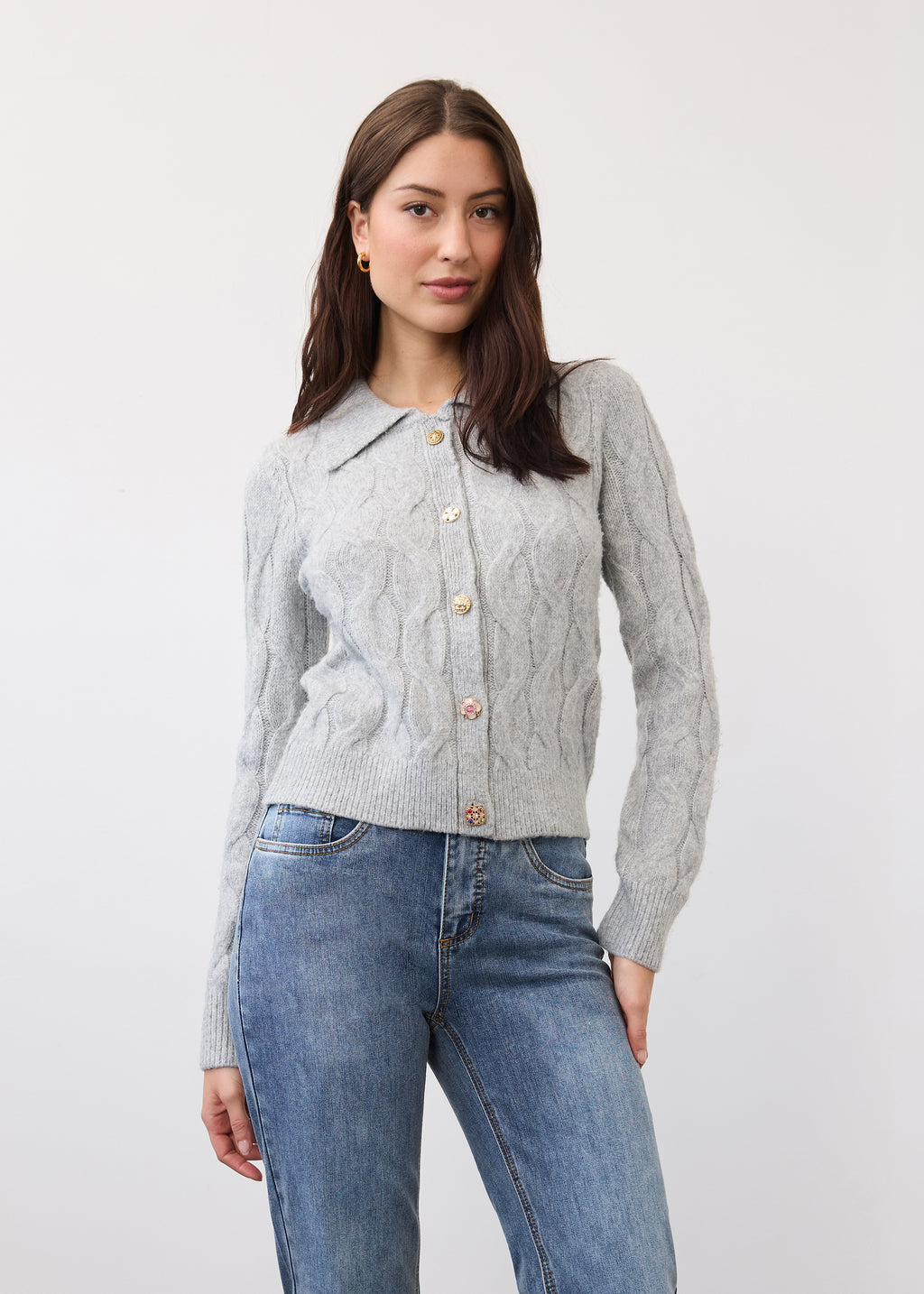 Cabled Cardigan, Grey