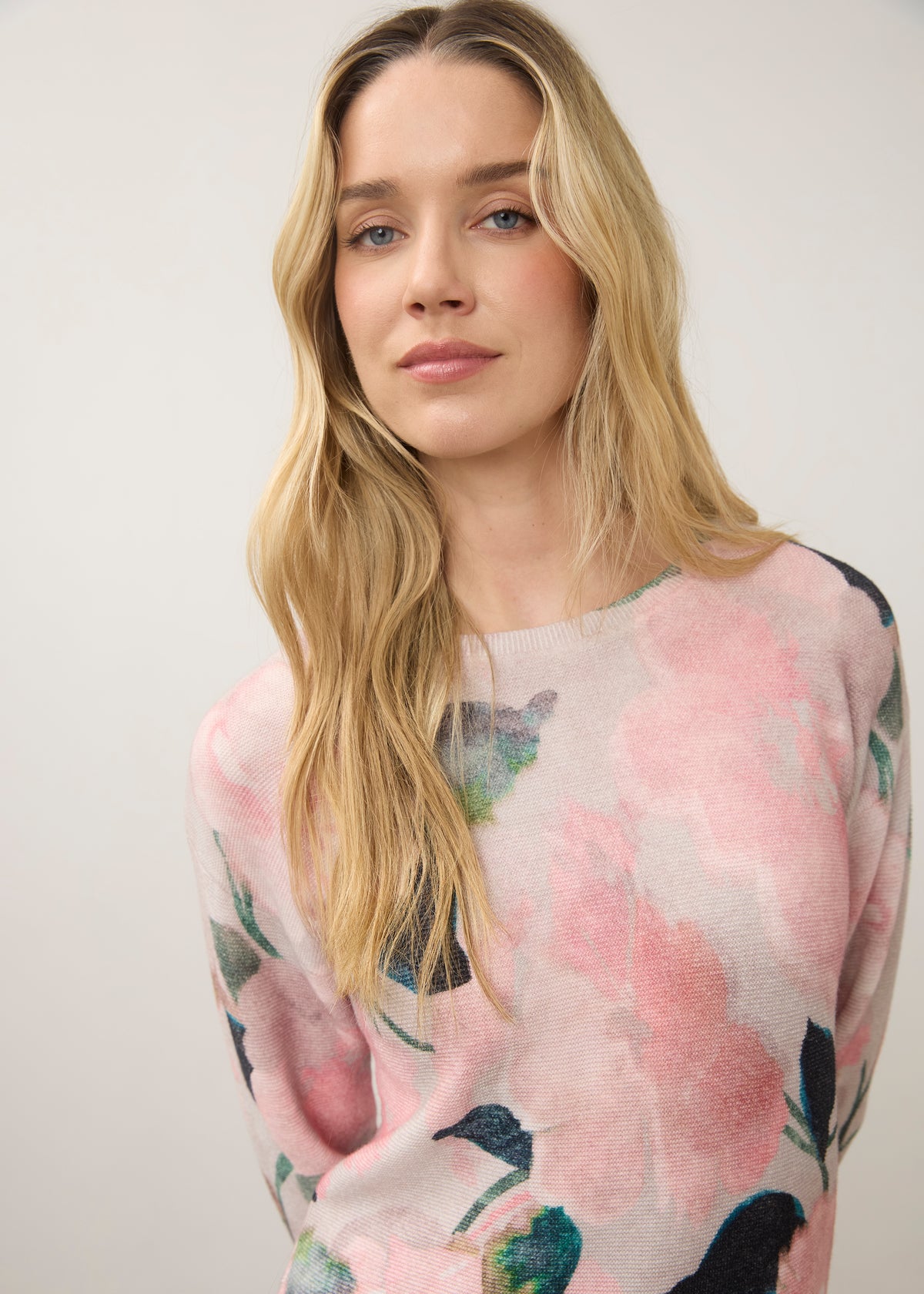 Long Sleeve Printed Sweater, De Winter Pink, alternate view