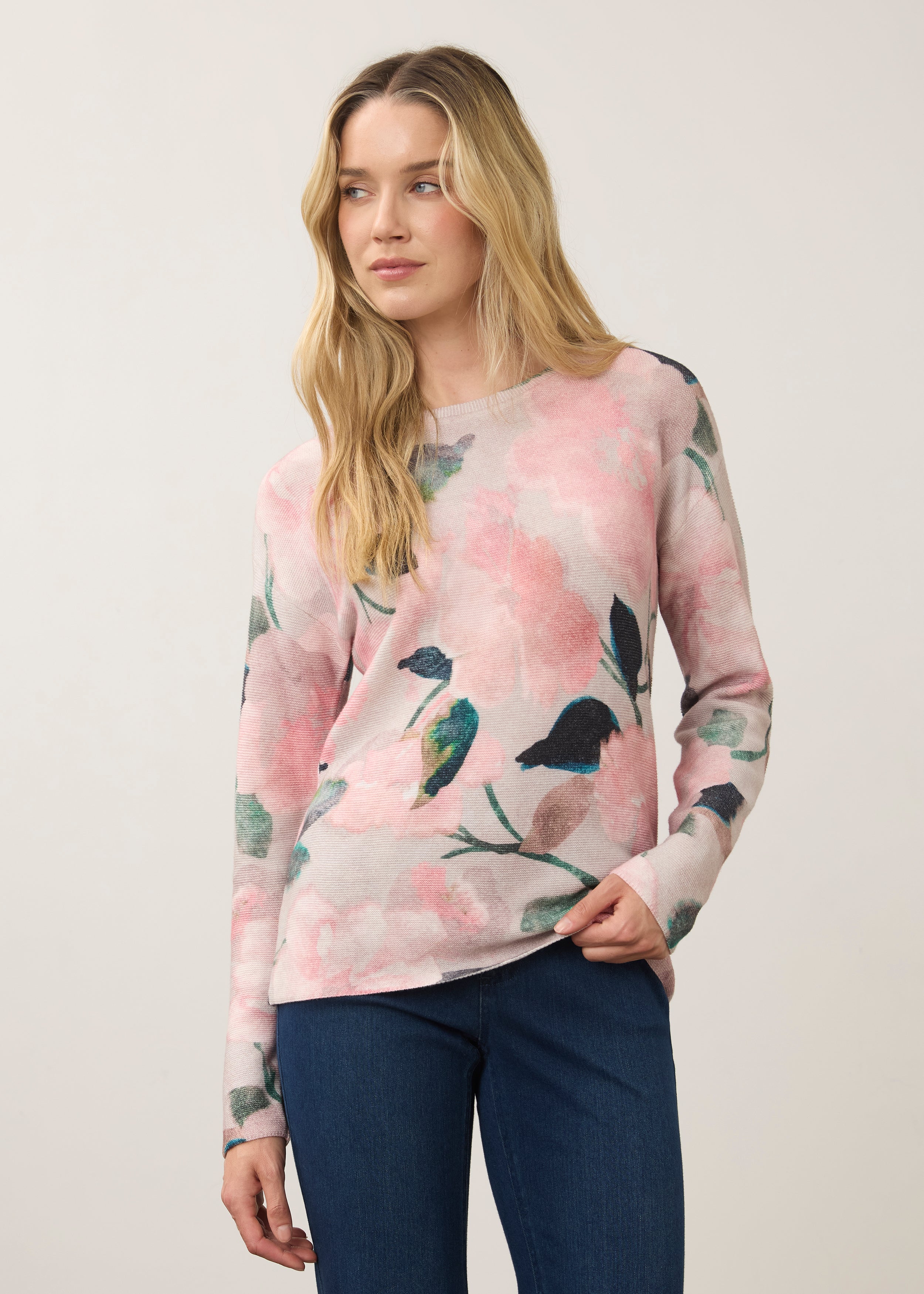 Long Sleeve Printed Sweater, De Winter Pink