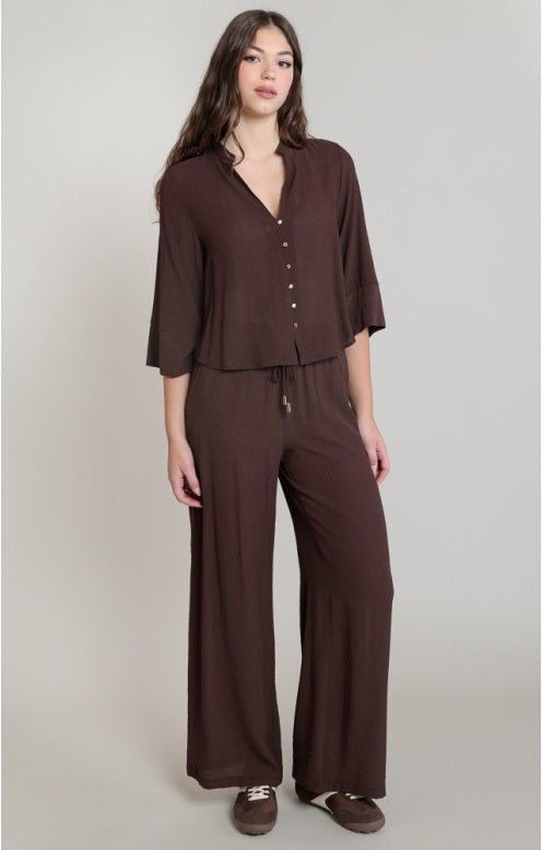 Flowy Wide Leg Pants, Dark Chocolate, alternate view