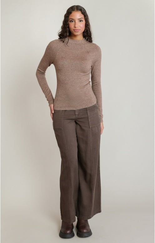 Twill Wide Leg Pant, Chestnut, alternate view