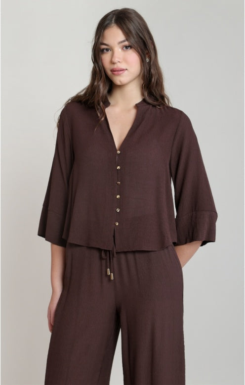 Wide Sleeves Blouse, Dark Chocolate