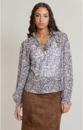 Balloon Sleeved Blouse, Blue/Brown Paisley