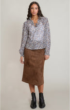 Balloon Sleeved Blouse, Blue/Brown Paisley, alternate view
