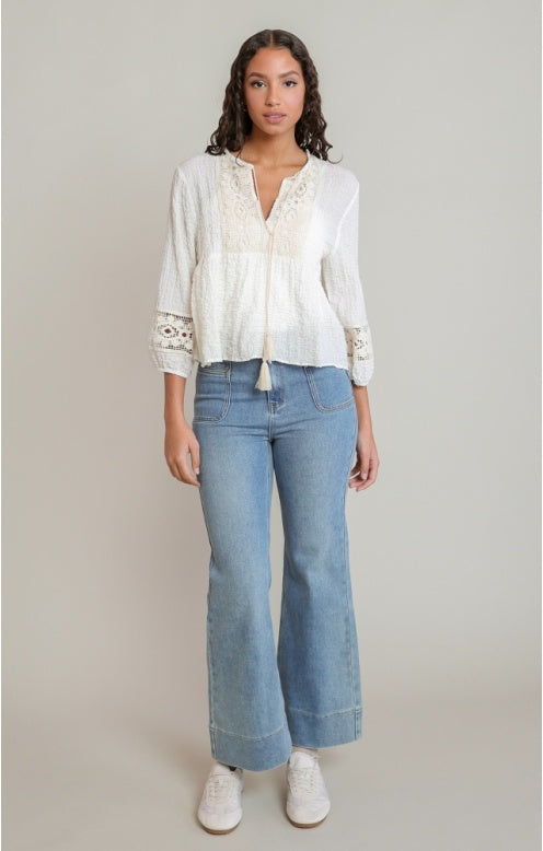 Crochet Trim Blouse, Ecru, alternate view