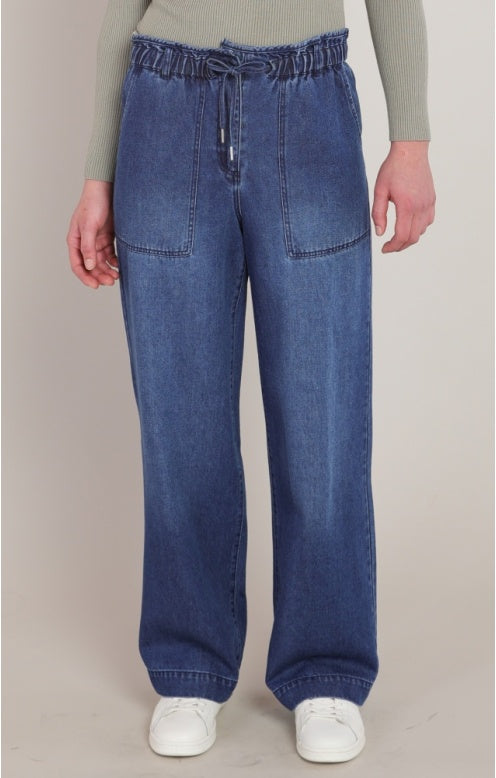 Wide Leg Denim Pant, Washed Indigo