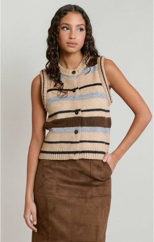 Stripe Sweater Vest, Oat/Blue Stripe