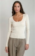 Scallop Neckline Sweater Top, Birch