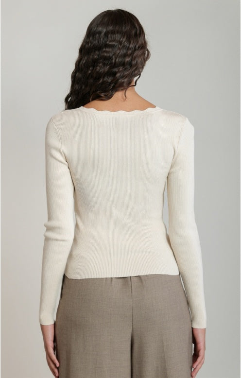 Scallop Neckline Sweater Top, Birch, alternate view