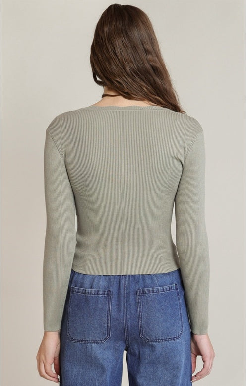 Scallop Neckline Sweater Top, Light Sage, alternate view