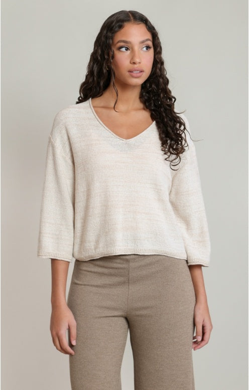 V-Neck Sweater Top, Soft Oatmeal Mix