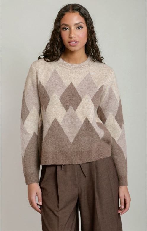 Diamond Sweater, Oatmeal/Brown