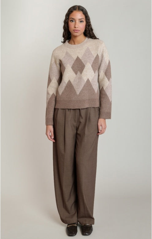 Diamond Sweater, Oatmeal/Brown, alternate view