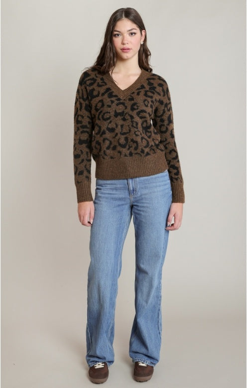 Leopard V-Neck Sweater, Brown/Black Leopard, alternate view