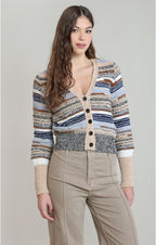 Melange Striped Cardigan, Ecru/Navy Stripe