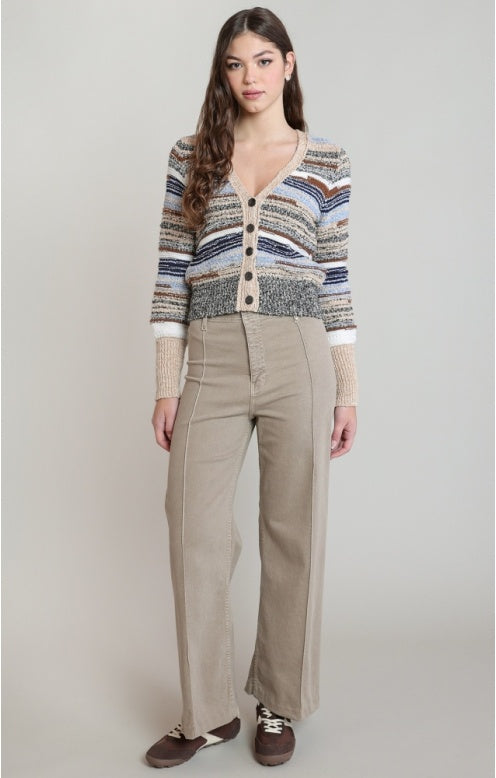 Melange Striped Cardigan, Ecru/Navy Stripe, alternate view