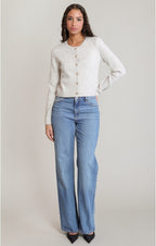 Bow Button Cropped Cardigan, Ivory/Oat Heather, alternate view