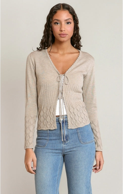 Front Tie Cardigan, Oatmeal