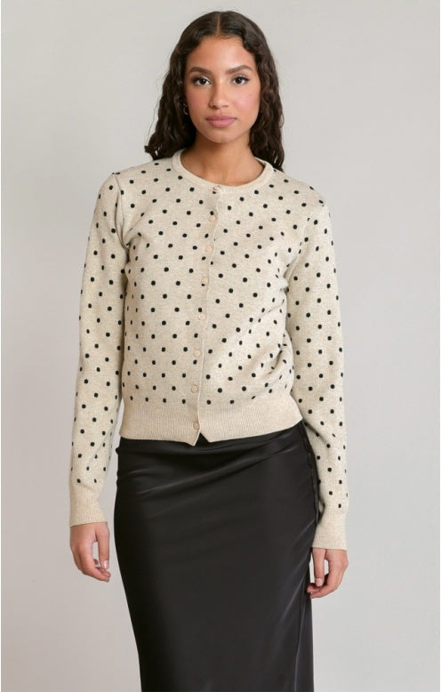 Polkadot Cardigan, Oatmeal Polka Dot