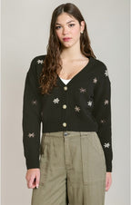 Embroidered Flower Cardigan, Black