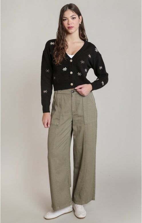 Embroidered Flower Cardigan, Black, alternate view