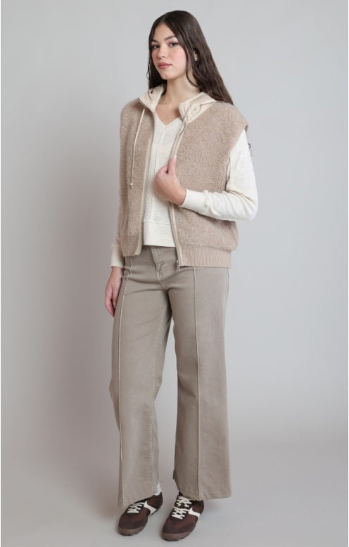 Hooded Boucle Vest, Beige, alternate view