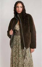 Faux Shearling Jacket, Dark Brown