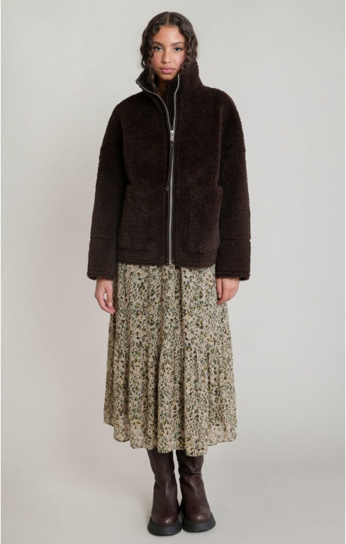 Faux Shearling Jacket, Dark Brown, alternate view