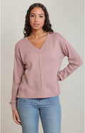 V-Neck Knit Top, Dusty Rose