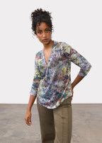 3/4 Sleeve V Neck Top, Renaissance Bouquet
