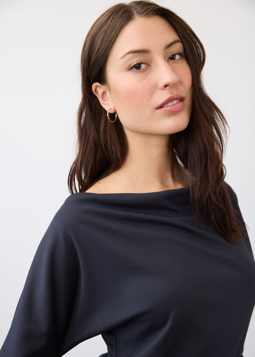 3/4 Sleeve Cowl Boatneck Top, Storm Cloud, alternate view
