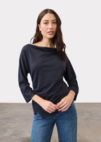 3/4 Sleeve Cowl Boatneck Top, Storm Cloud