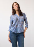 3/4 Sleeve Henley Top, Indigo Leaf Rain