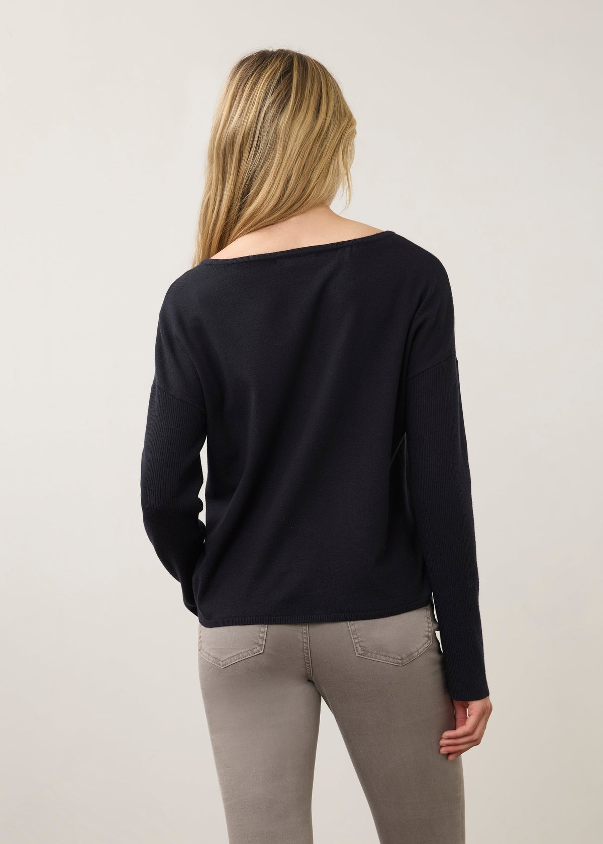Notch Neck Rib Sleeve Sweater, Blueberry, alternate view 2