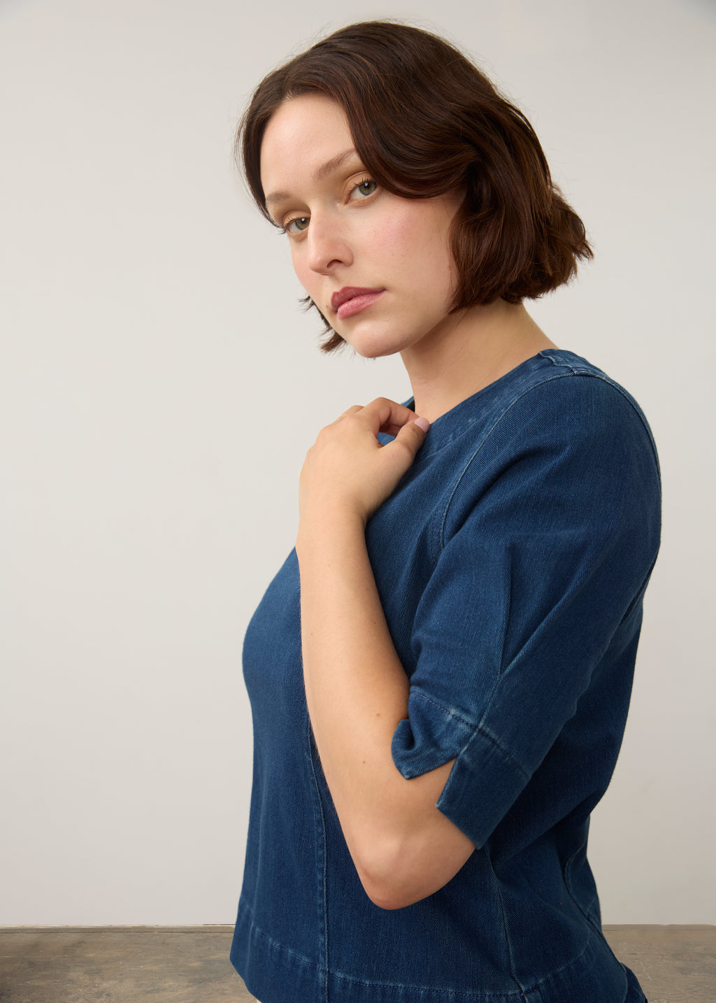 Elbow Sleeve Top, Dark Rinse, alternate view