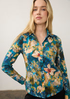 Long Sleeve Split Neck Shirt, Nocturne, alternate view