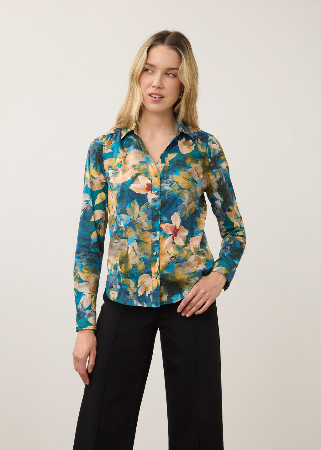 Long Sleeve Split Neck Shirt, Nocturne