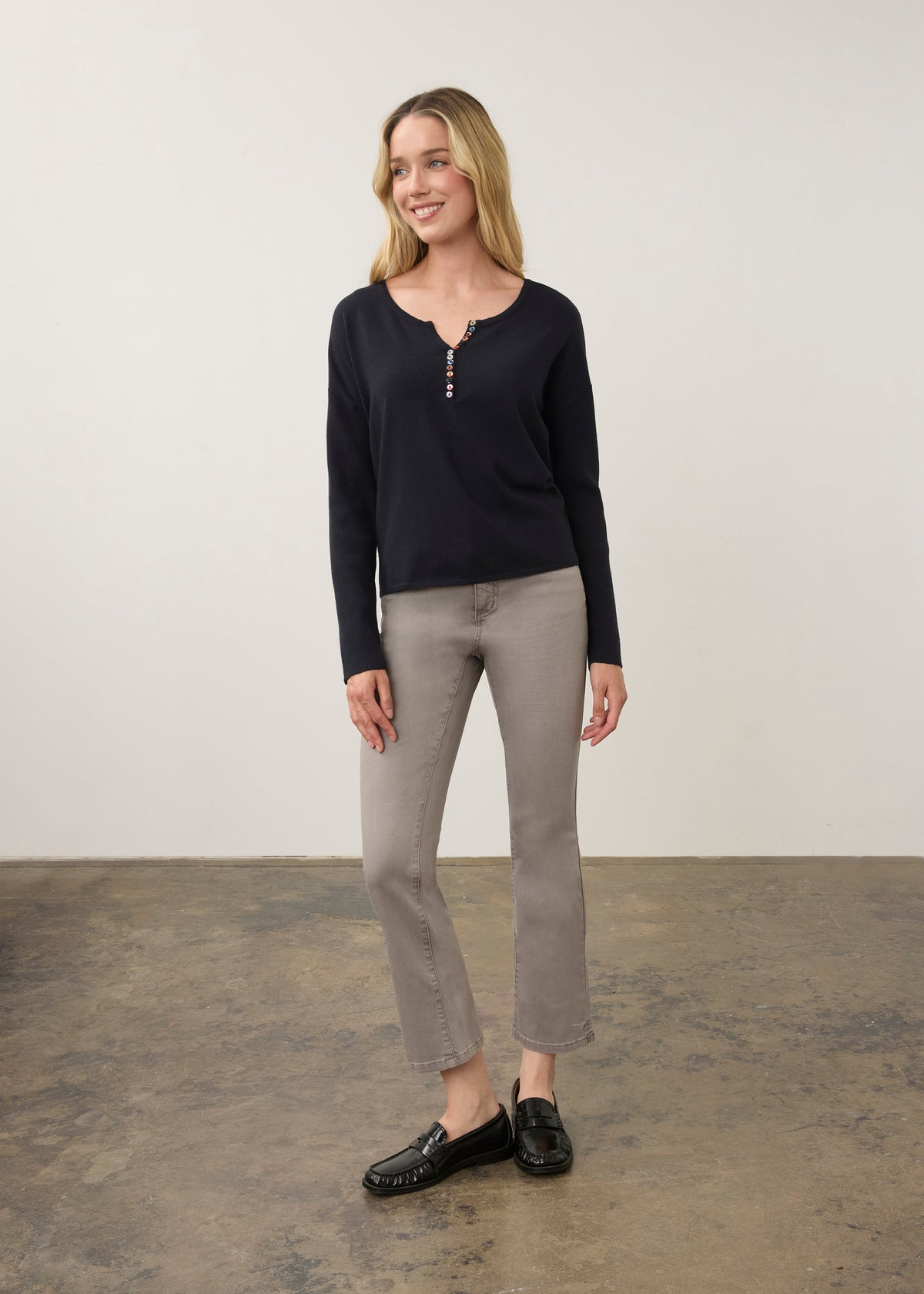 Notch Neck Rib Sleeve Sweater, Blueberry, alternate view 4